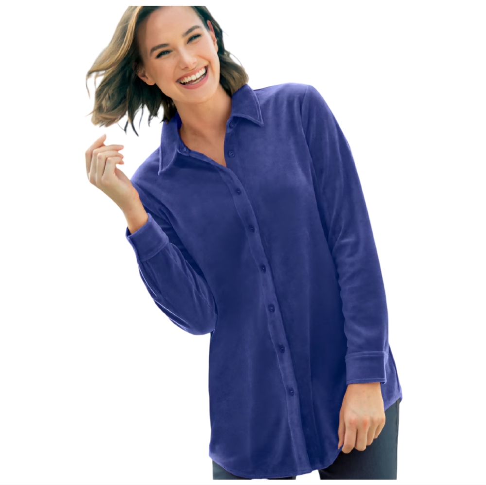 Appleseeds Velour Navy Blue Big Shirt - Size Large NWOT